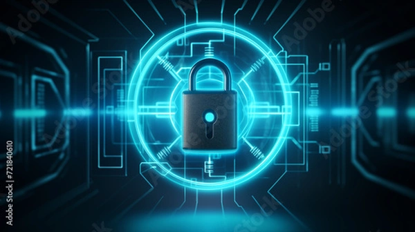 Fototapeta Binary code lock, security and privacy code for protection, digital technology abstraction. Abstract background of futuristic technology