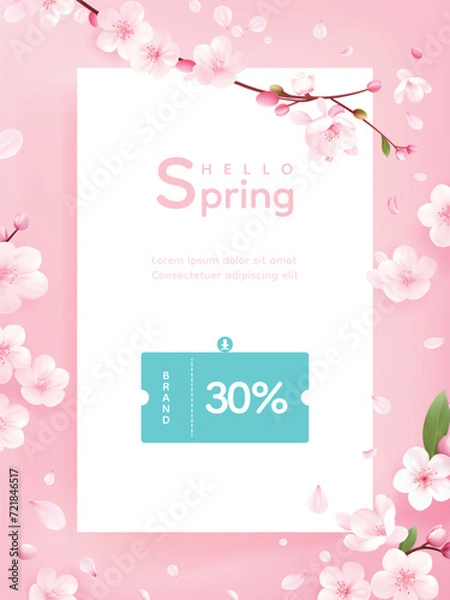 Fototapeta Hello spring vector background with flowers