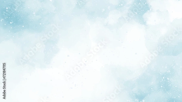 Fototapeta Abstract blue winter watercolor background. Sky pattern with snow. Light blue watercolour paper texture background. Vector water color design illustration