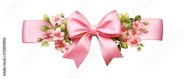 Fototapeta pink bow ribbon with flowers spring