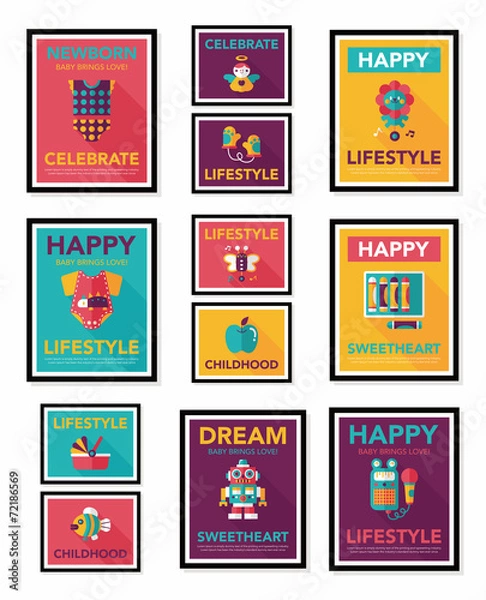 Fototapeta Baby poster flat banner design flat background set, eps10