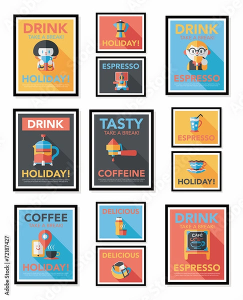 Fototapeta Coffee poster flat banner design flat background set, eps10
