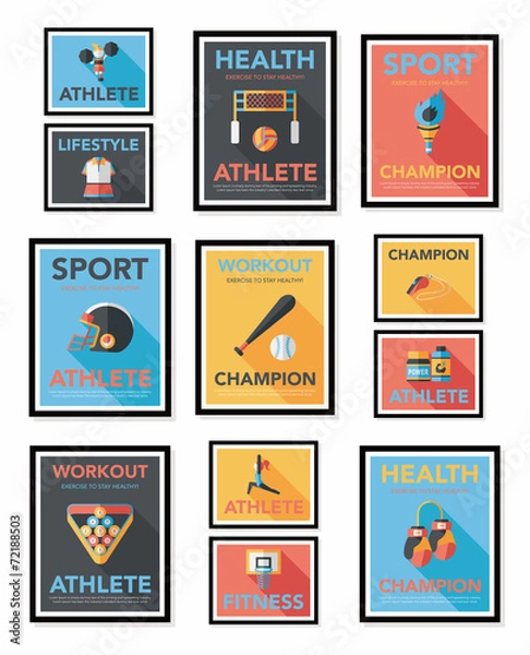 Fototapeta Sport poster flat banner design flat background set, eps10