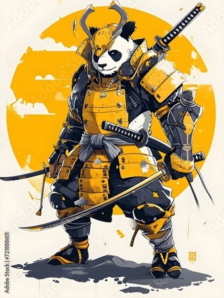 Obraz standing samurai panda illustration in cartoon style