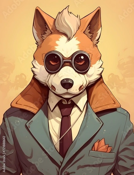 Obraz man with head shiba cartoon style