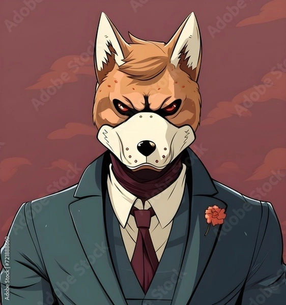 Obraz man with head shiba cartoon style