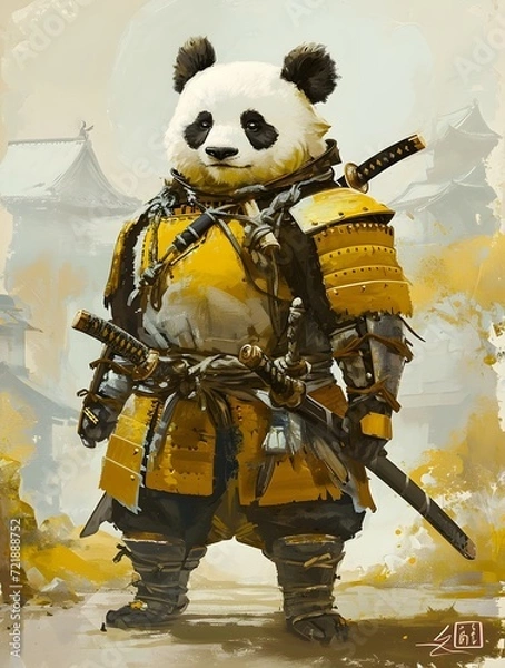 Fototapeta standing samurai panda illustration in cartoon style