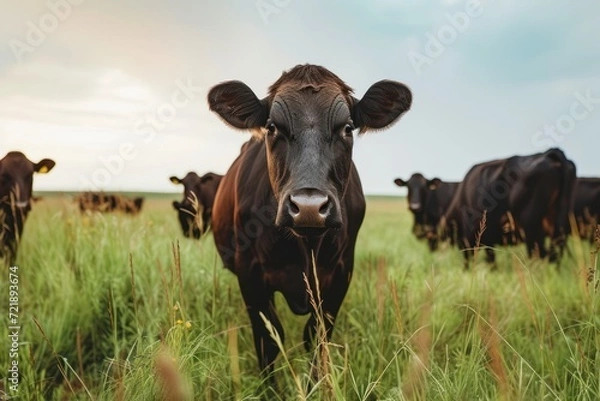 Fototapeta Healthy Wagyu Cattle Grazing in a Feild