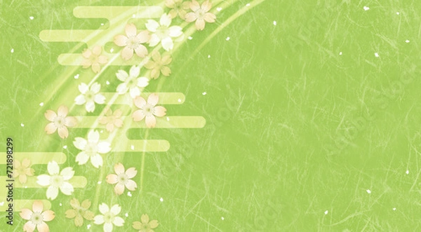 Obraz 和風の風に舞う桜の花の背景、緑