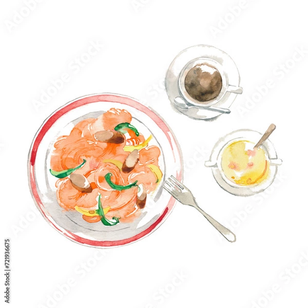 Obraz パスタ、スープとコーヒーのセット