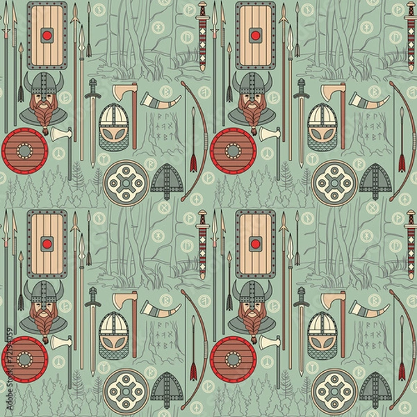 Fototapeta seamless viking pattern 03