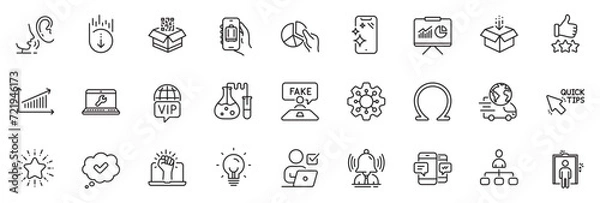 Fototapeta Icons pack as Execute, Quick tips and Smartphone clean line icons for app include Vip internet, Whisper, Empower outline thin icon web set. Fake review, Get box, Omega pictogram. Vector
