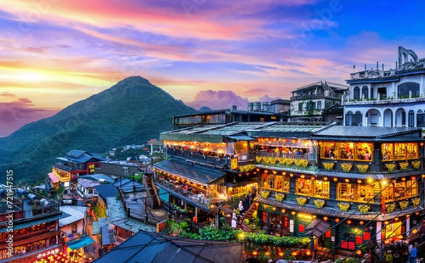 Obraz Jiufen old street at twilight in Taipei Taiwan.