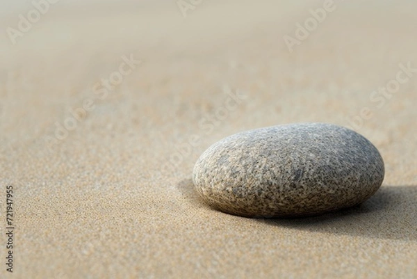 Fototapeta A solitary rock stands grounded on the sun-kissed sand, a symbol of nature's enduring strength and beauty amidst the vastness of the beach