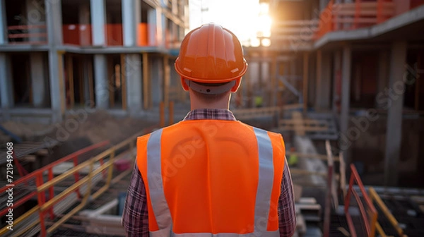 Fototapeta Young Engineer Overseeing Construction Site