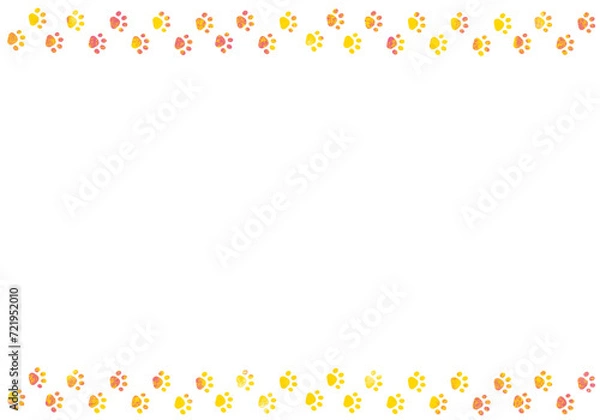 Fototapeta 黄色とピンクのねこの足跡のフレーム　クレヨンタッチ