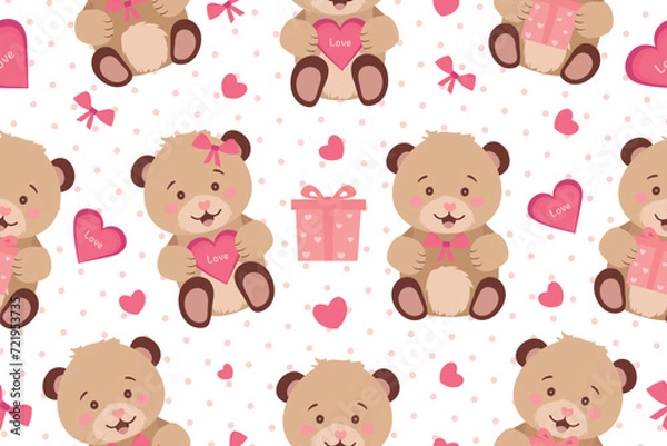 Fototapeta Seamless pattern with cute teddy bears. Wrapping paper, interior wallpaper, print, design template. Vector illustration. Vector 