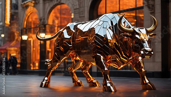 Fototapeta Metaliczny Byk na Tle Miasta