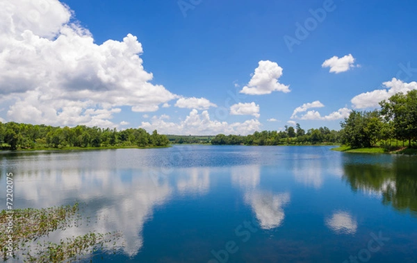 Obraz River with blue sky and cloud.