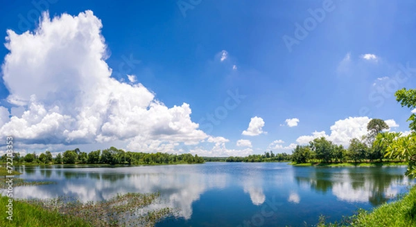 Obraz River with blue sky and cloud.