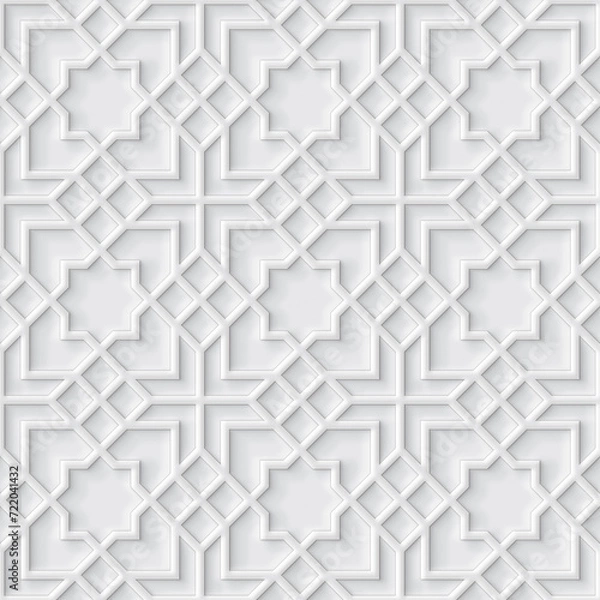 Obraz Geometric pattern in light gray color, Soft emboss texture background, Engraved seamless wallpaper, 3d illustration