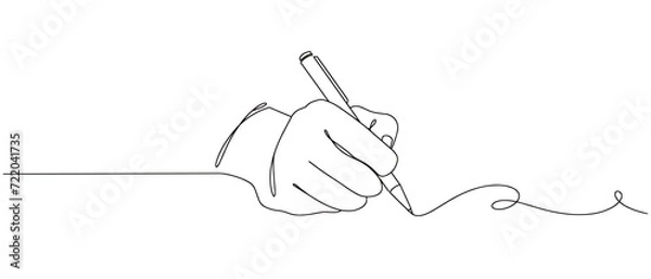 Fototapeta hand holding pen line art style illustration with transparent background 