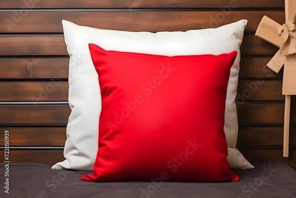 Obraz Red Pillow Mockup on a background, Pillow mockup template