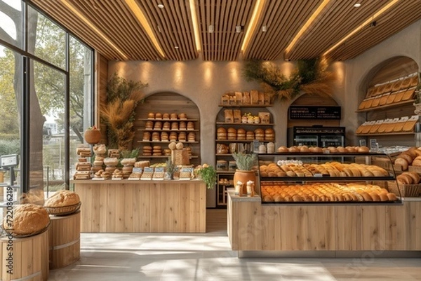Fototapeta bakery with fresh pastries interior