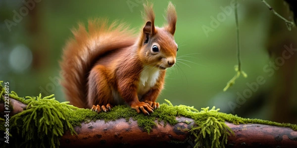 Obraz Eurasian red squirrel (Sciurus vulgaris) sitting on a branch