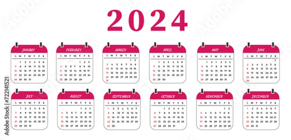Obraz Free vector aesthetic table 2024 calendar