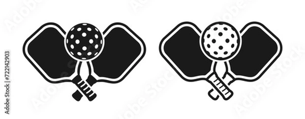 Fototapeta Crossed Pickleball Racket and Ball Icons In Glyph Style, Two Variants