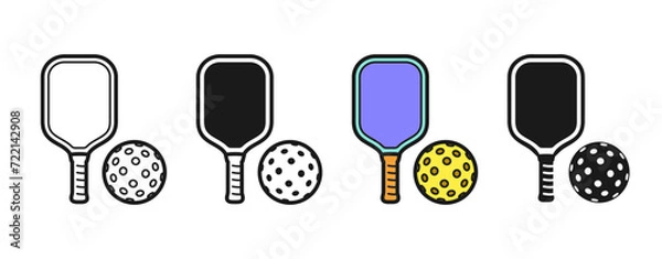Fototapeta Pickleball Racket and Ball Icons In Different Styles