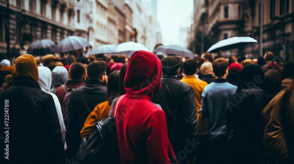Fototapeta Blurred crowd of unrecognizable at the street