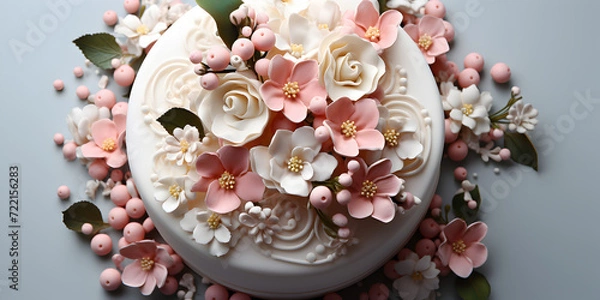 Obraz white wedding cake with flowers deco