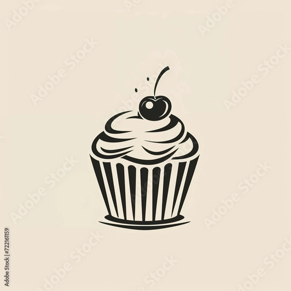 Fototapeta single line trendy minimalist cupcake logo sign with silhouette for conspicuous flat modern logotype design