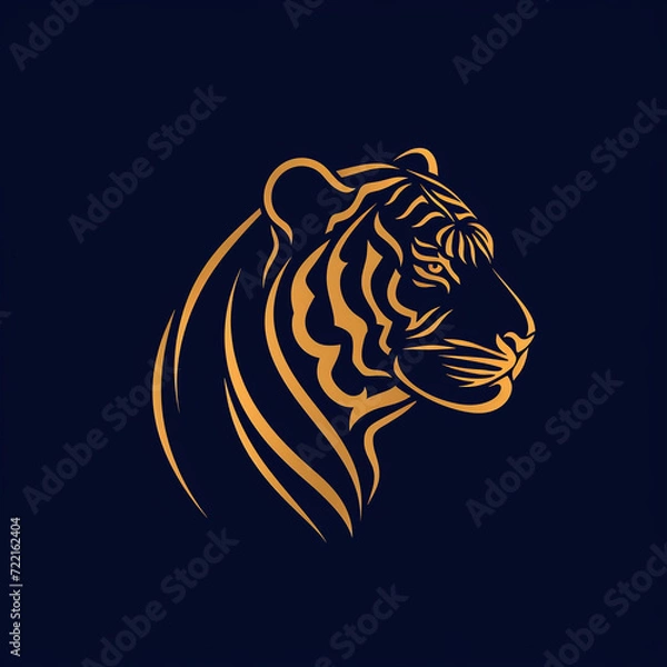 Fototapeta single line trendy minimalist tiger head logo sign with silhouette for conspicuous flat modern logotype design