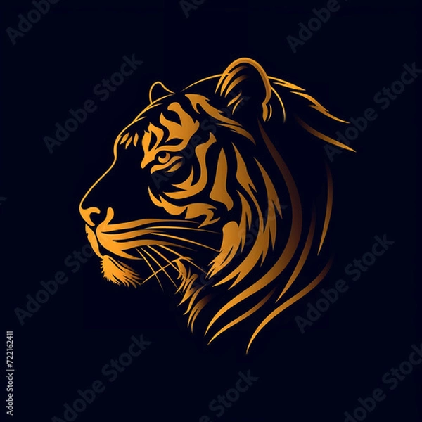 Fototapeta single line trendy minimalist tiger head logo sign with silhouette for conspicuous flat modern logotype design