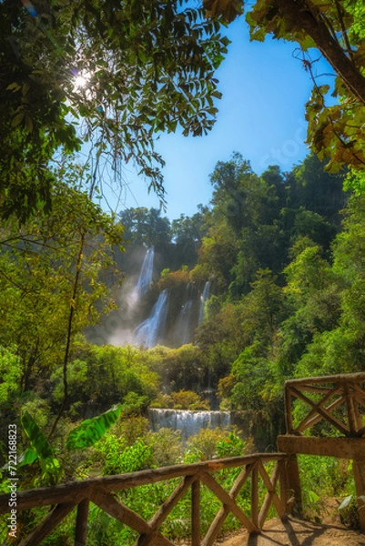 Fototapeta Tee Lor Su waterfall in the north of Thailand from tourist view point, this waterfall locate in rain forest.