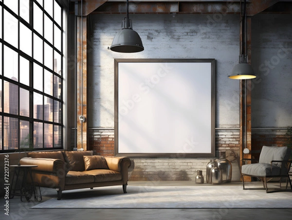 Obraz Blank poster frame mockup with industrial style decor