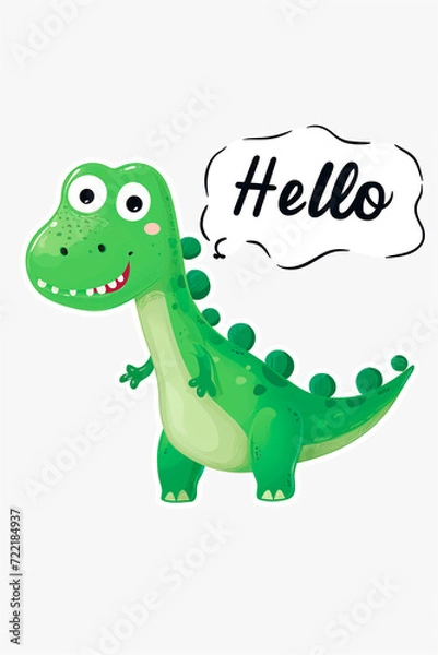 Obraz Cute smiling cartoon dinosaur say Hello