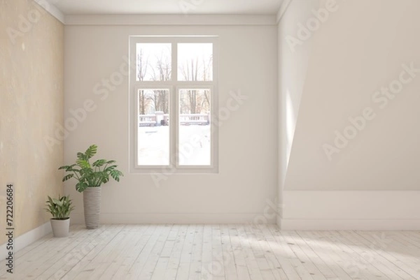 Fototapeta White empty room. Scandinavian interior design. 3D illustration