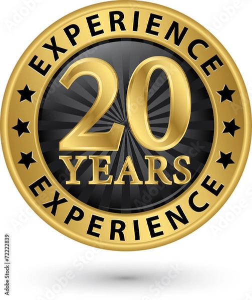Obraz 20 years experience gold label, vector illustration