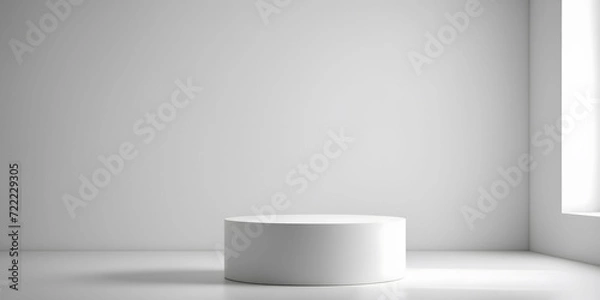 Fototapeta Abstract white round stand for product presentation on white background, empty room with shadows on podium