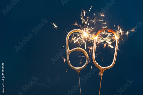 Obraz 60 years celebration festive background made with Bengal fires in the form of number Sixty.