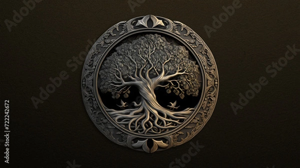Obraz Tree of Life on brown leather background, desktop wallpaper.