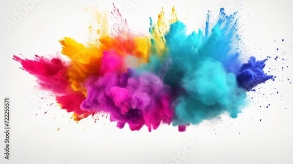 Fototapeta Explosion of colored powder isolated on white background. 3d rendering