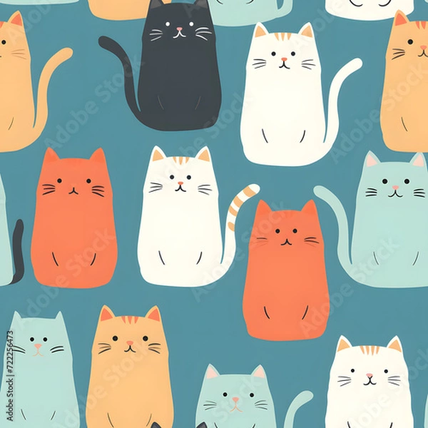 Fototapeta Cute cat seamless pattern background.