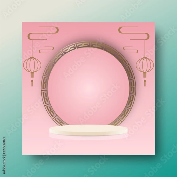 Fototapeta Empty podium stage with traditional Chinese style design template for place product advertising.