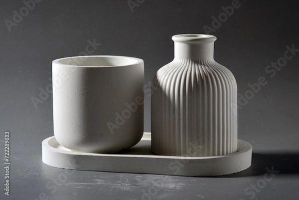 Obraz Ceramic vases on a gray background. Studio photography