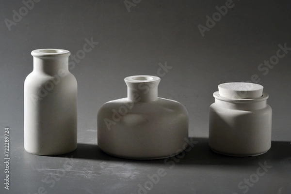 Obraz Ceramic vases on a gray background. Studio photography